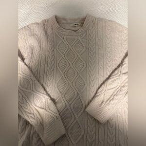 Aelfric Eden Beige Cable Knit Crewneck Sweater